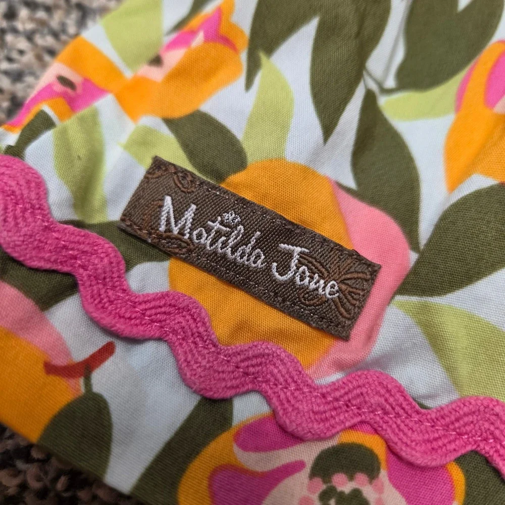 Matilda Jane Girls‎ Peach Floral Halter Dress Orange Teal Ric Rac Size 4